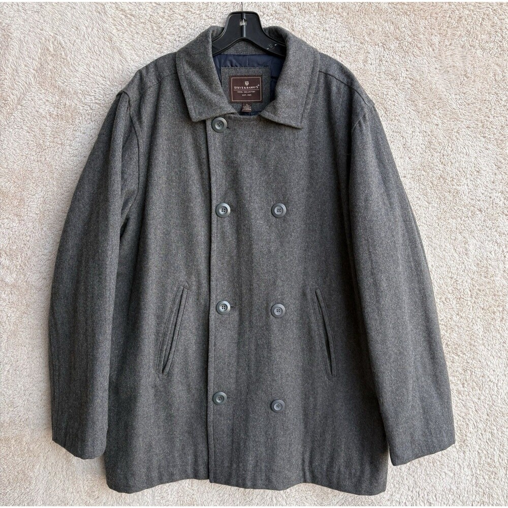Steve & Barry's Pea Coat Mens L Gray Wool Blend Double Breasted Jacket Lined